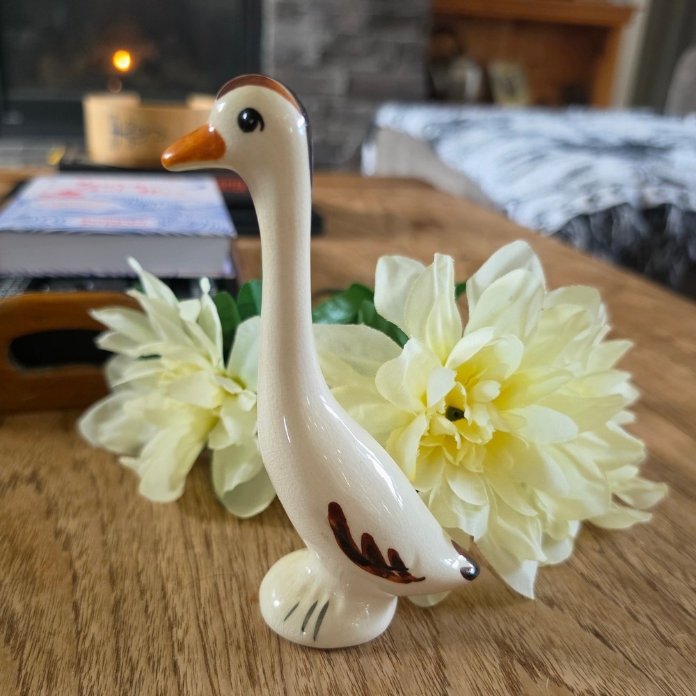 Vtg Mexican Art Pottery Duck Figurine, Hand Painted Tonala Ceramic Bird Ornament